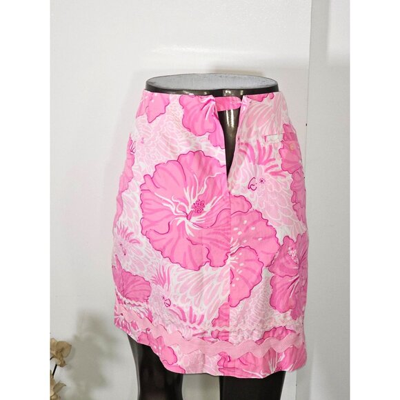 Vintage Lilly Pulitzer Women’s Pink Hibiscus Mini Skirt White Label Size 8 2266 - Picture 6 of 9